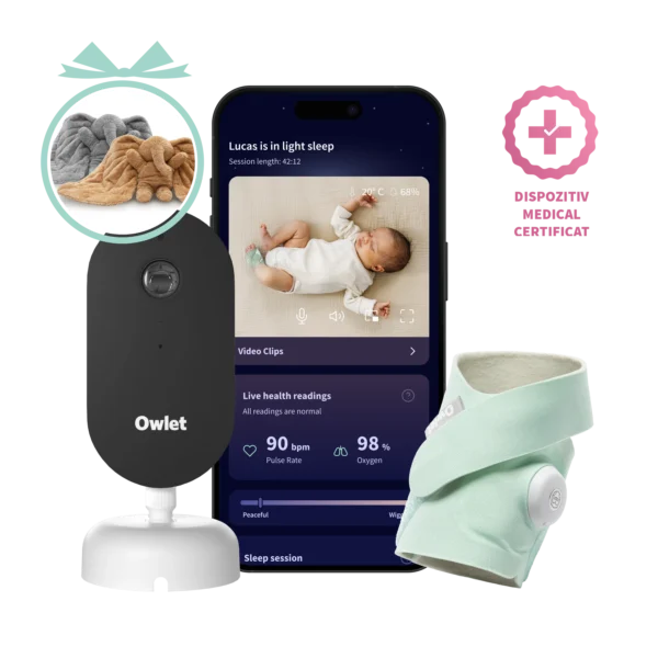 Owlet Dream Duo™ (a 3-a generație) - Owlet Dream SockTM – Șosetă inteligentă 0-18 luni (Verde mentă) + Owlet Dream Sight™