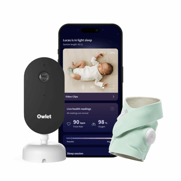 Owlet Dream Duo™ (a 3-a generație) - Owlet Dream SockTM – Șosetă inteligentă 0-18 luni (Verde mentă) + Owlet Dream Sight™