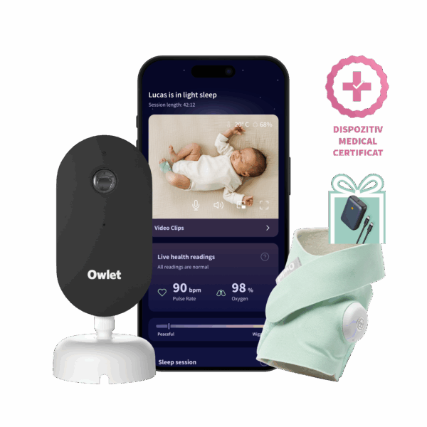 Owlet Dream Duo™ (a 3-a generație) - Owlet Dream SockTM – Șosetă inteligentă 0-18 luni (Verde mentă) + Owlet Dream Sight™